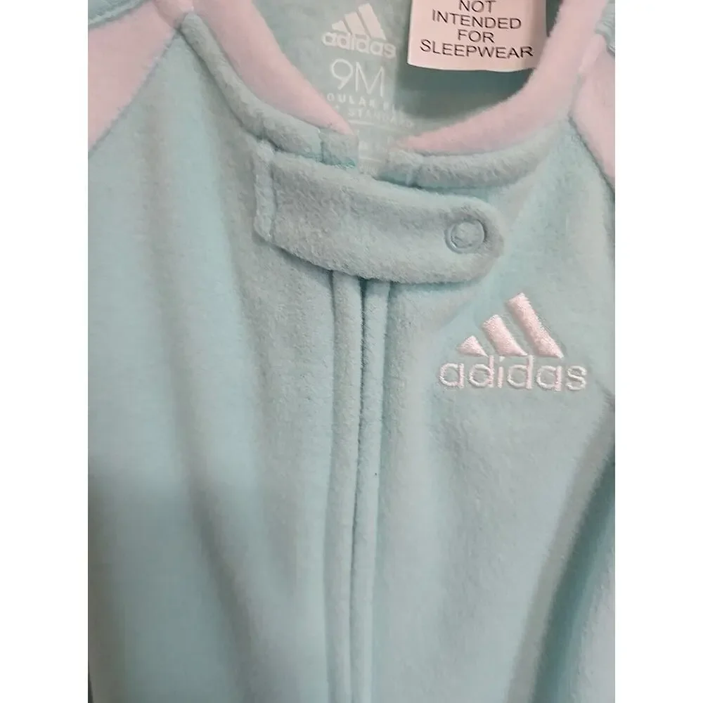 Adidas Micro Fleece Footie Lt Aqua. 9m. New